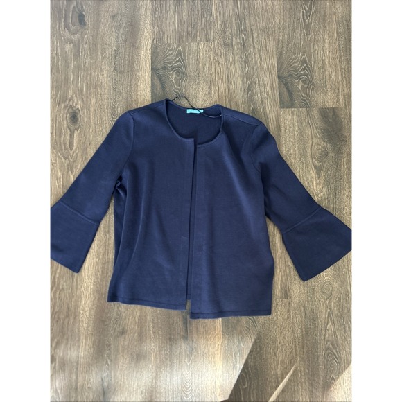 J. McLaughlin Ada Open Front Sweater Cardigan with Bell Sleeves Navy Sz Small - Picture 2 of 7